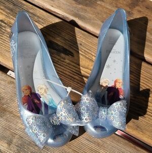 MINI MELISSA / DISNEY / FROZEN SZ 2Y GUC ICY BLUE glitter 3D BOW soup on shoes